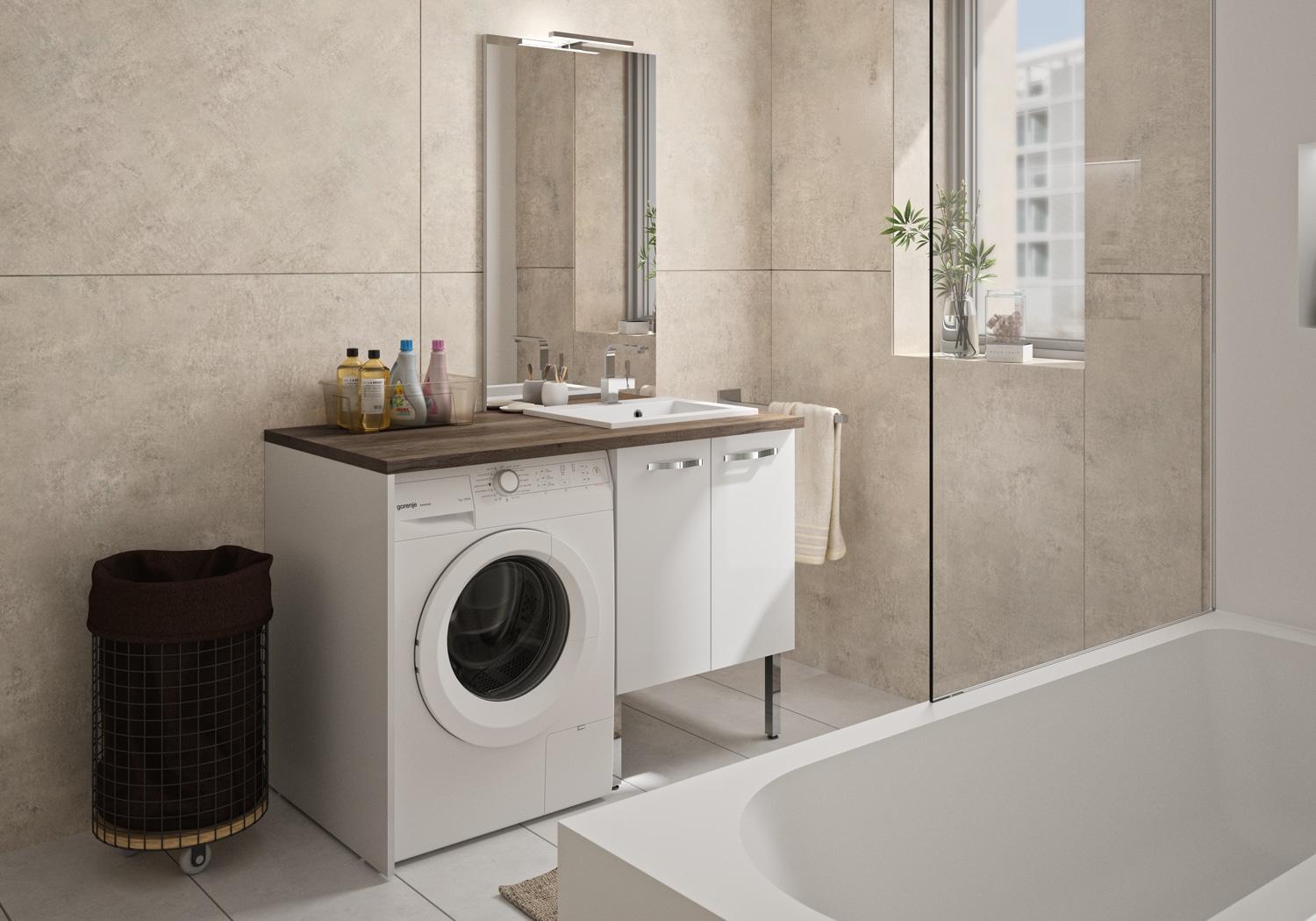 Meuble de salle de bains QUBO colonne buanderie (pour lave-linge et  sèche-linge) blanc matrix