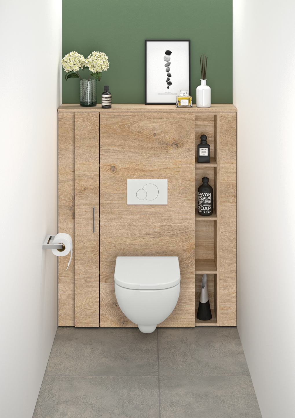 Néova - Palerme - Solutions ESPACE WC - Habillage B ti-support et meuble lave-Mains